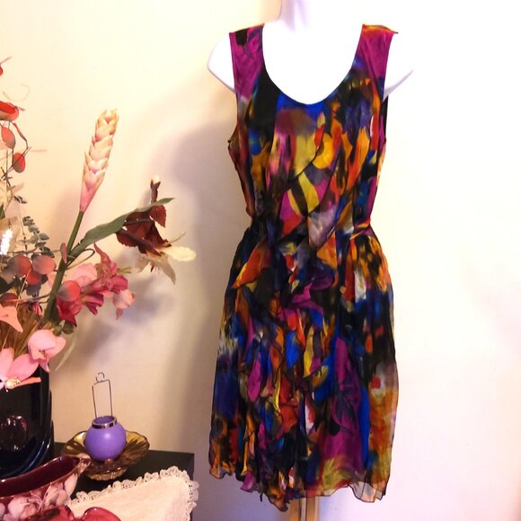 NWT SIMON CHANG Women's Unique Designed Ruffle Lined Summer Dress 12 - Picture 8 of 10